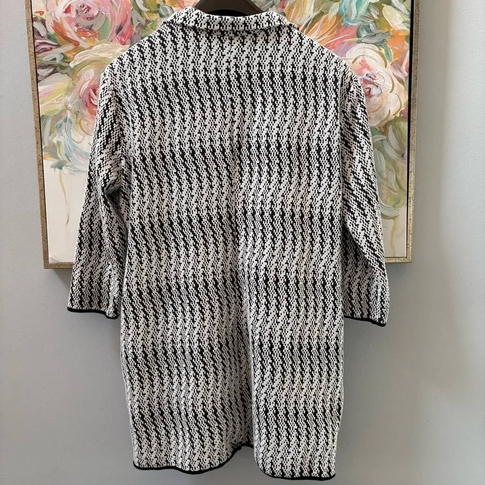 Philosophy Republic Clothing Black White Knit Open Front Jacket Coat XL